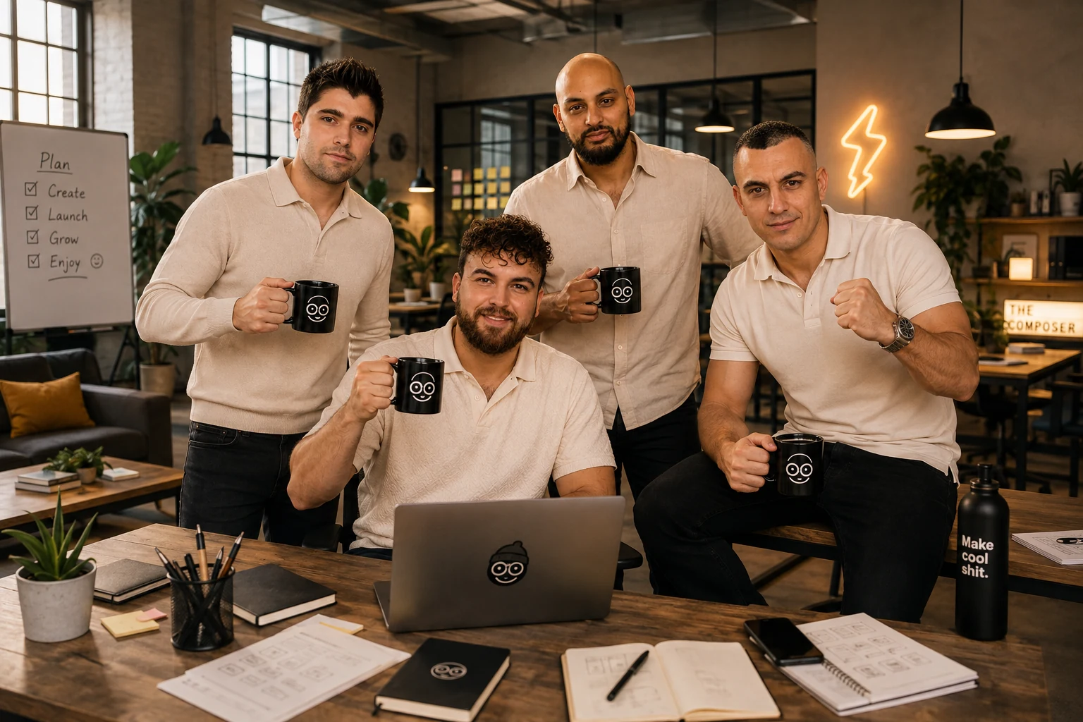 An illustration of the four of us working together