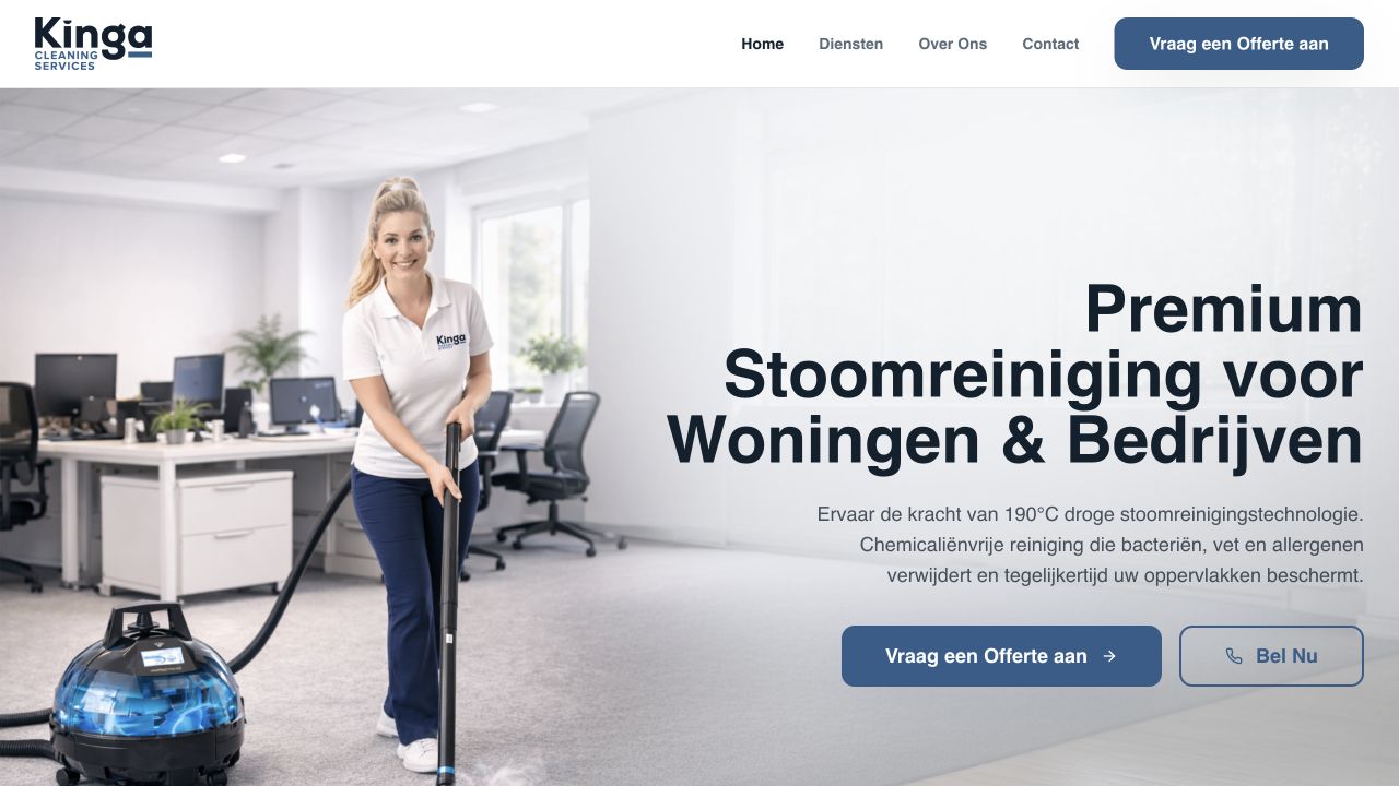 De gebouwde website van Kinga
